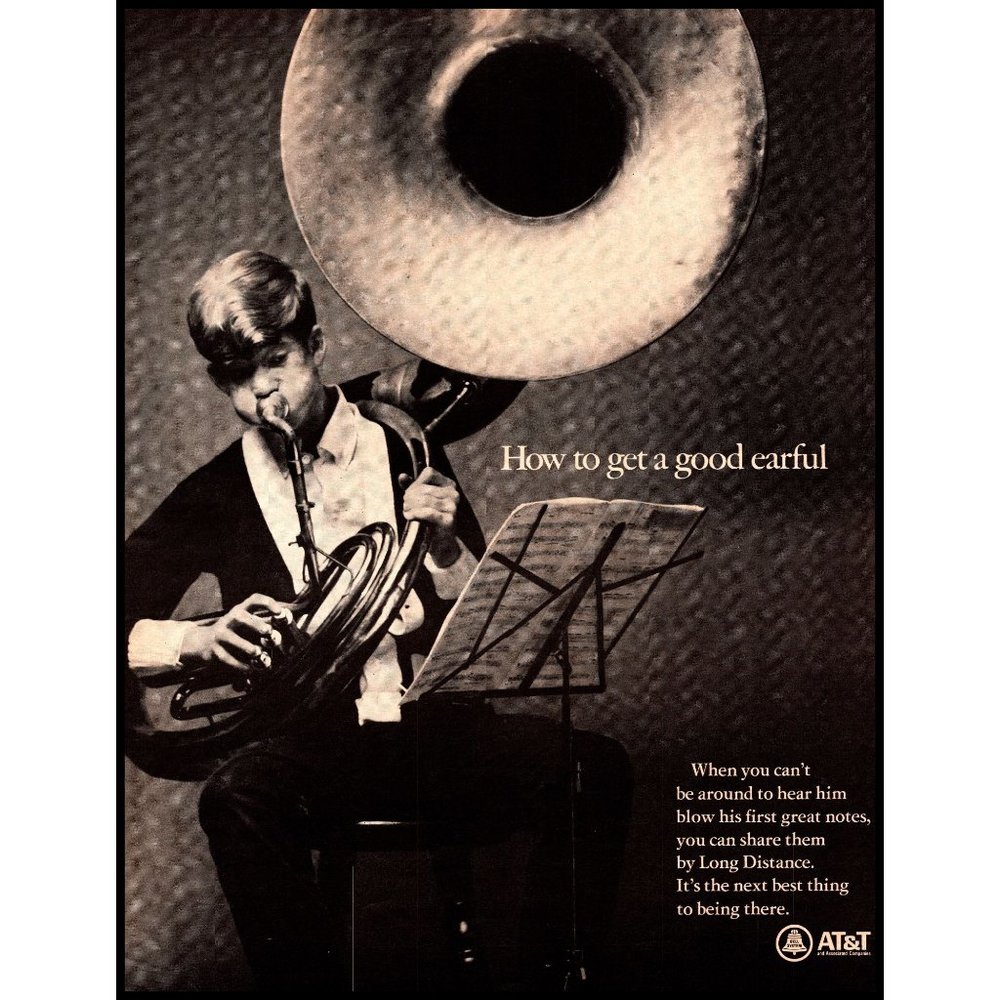 1971 AT&T Long Distance Vintage Print Ad High School Band Trumpet Wall Art Photo